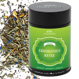 Hallingers Relaxation Journey - Loose Green Tea with Jasmine, Rose Blossom & Cornflower (Tin) - Fill Advent Calendar Novelties & Advent Calendar | Birthday Congratulations Recovery Thank You