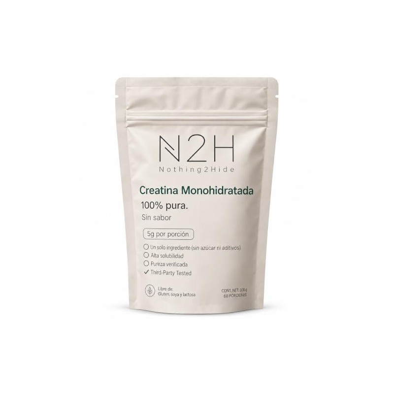 N2H Creatina Monohidratada 100% Pura, 600g, 5 g por Porción,