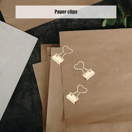 SHINEOFI 10pcs Heart Shape Binder Clips Gold Metal Binder Clips with Heart Shaped Handle Cute Paper Clamps Paperclips Bookmarks Invoice Bill Clip for Office Home School