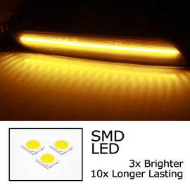 iJDMTOY Smoked Lens Amber Full LED Strip Front Side Marker Light Assembly Compatible with 2007-2009 Mercedes W211 E-Class LCI, Powered by 60-SMD LED, Replace OEM Amber Sidemarker Lamps