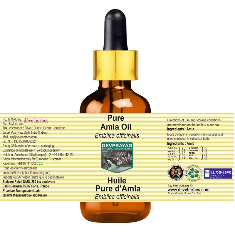Devprayag Pure Amla Oil (Emblica officinalis) with Glass Dropper Natural