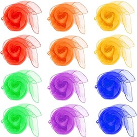 YQkangzhu 12Pcs Dance Magic Juggling Scarves, Square Dress Up Colorful Scarf, Sensory Toy Belly Dance Scarves, Play Movement Scarves, Silk Scarf with Hemmed Edges, Performance Props Accessories