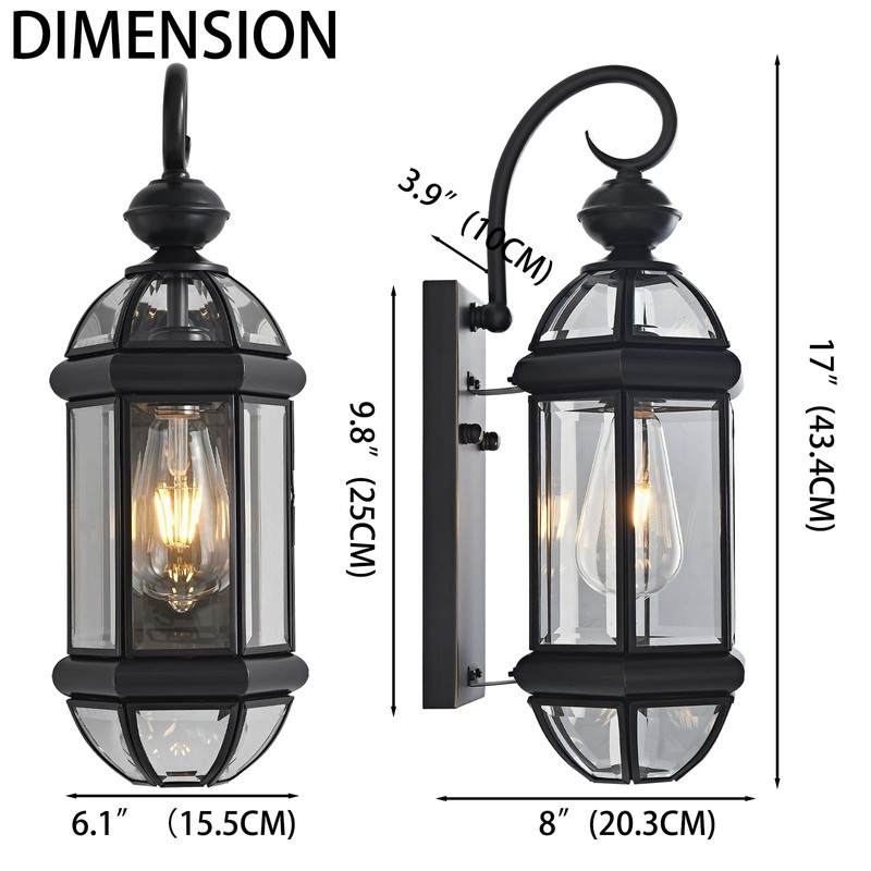 Milaii Outdoor Light Fixture 17" Copper Exterior Wall Lights Black