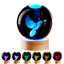 DIGFPWT 3.15 inch Pigeon Crystal Ball lamp,3D Bird Crystal Ball Night Light with Wooden Base, Peace Dove Lamp, 16 Colors Change with Remote Control (Panda)
