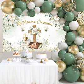 Mocsicka Mi Primera Comunion Backdrop Banner First Holy Communion Baptism Decorations Greeney Christening God Bless Party Photography Background Banner Photo Booth Props