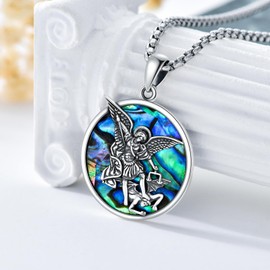 Seiyang St Michael Necklace for Men 925 Sterling Silver Round Saint Archangel Michael Medal Medallion Protection Jewellery