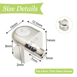 UFURMATE Glass Shelf Bracket Pegs, 20Pcs Adjustable Frameless Glass Bracket Pegs Zinc Alloy Brushed Finish Glass Clamp Clips with Pin Glass Shelf Holders Supports for 4-8mm Thickness Glass