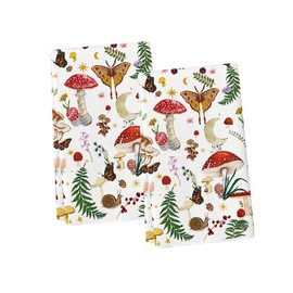 Artoid Mode Beige Modern Mushroom Kitchen Towels Dish Towels, 18x26 Inch Cute Botanic Farmhouse Decoration Hand Towels Set of 2