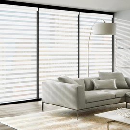 LUCKUP Cordless Zebra Blinds Roller Shades for Windows-Dual Layer High Shading Blinds with Valance High Shading Day Night Privacy Blackout Fabric, 38" W x 72" H, White