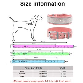 Pimaodog Rhinestone Dog Collar, Dazzling Sparkling Soft Suede Reflective Large Dog Collar Crystal Diamond Collar for Medium & Large Dogs (L:19-23", Hot Pink)