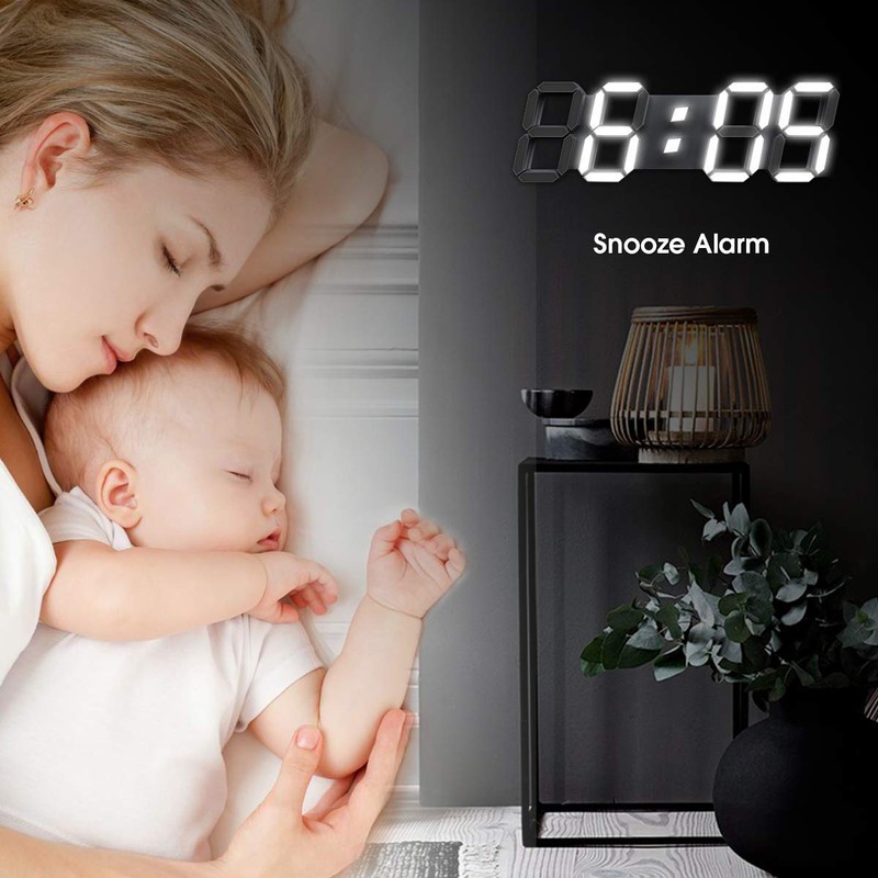 EPSKY 3D White Digital Wall Clock LED Large Alarm Clock