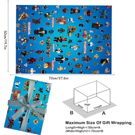 5 Pack Game Gift Wrapping Paper 51x75cm Kraft Paper Durable Gift Wrap Pack for Kids Birthday, Party Storage Festive Decoration