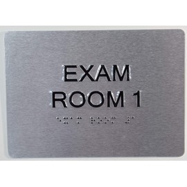 BUILDINGSIGNS.COM EXAM Room 1 Sign with Tactile Text and Braille Sign -(Aluminium, Brush Silver,Size 5X7) The Sensation line