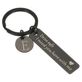PATIKIL Drive Safe Keychain, 1 Set Letter E Keychain I Need You Here with Me Custom Keychain with Gift Box for Him Christmas Valentines Day Gifts, Black