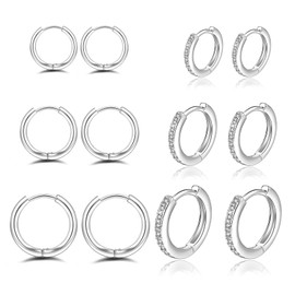6 Pairs of Hoop Earrings, 14 Carat Gold-Plated Huggie Hoop Earrings, 925 Sterling Silver Small Hoop Earrings Set, Tiny Cubic Zirconia Cartilage Earrings for Men and Women, Cubic Zirconia, Cubic Zirconia
