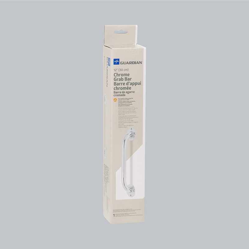 Medline Knurled Chrome 12” Grab Bar for Shower & Bathtub,