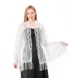Huralona Women Floral Lace Shawls and Wraps for Evening Dress (White2)