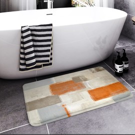 Britimes Bath Mat for Bathroom,Bathroom Mats Rugs No Silp Orange Gray Abstract Graffiti Geometric Cover Floor Rug Carpets Floor Mat Bathroom Decorations 18x30 Inches for Kitchen Bedroom