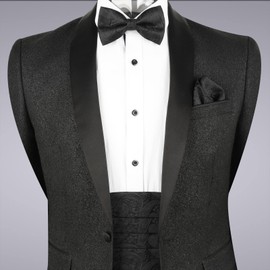 Alizeal Mens Classic Paisley Pre-tied Party Adjustable Bow Tie, Cummerbund and Pocket Square Set, Black