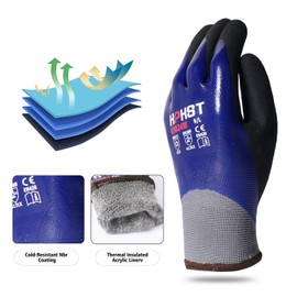 [HPHST] Winter Waterproof Work Gloves, Work Safety Construction Gloves, Heavy Oil Resistant Gardening Gloves, Nitrile Coating, Unisex Blue 1 Pair (Warming, Medium)