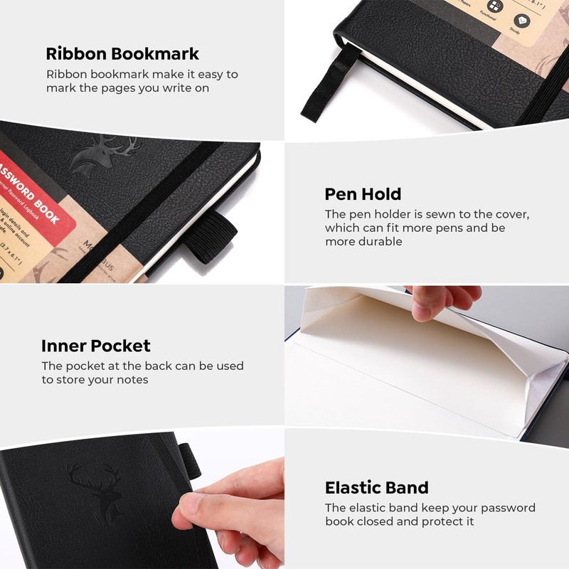 molekaus Password Book with Alphabetical Tabs Small Password Keeper with