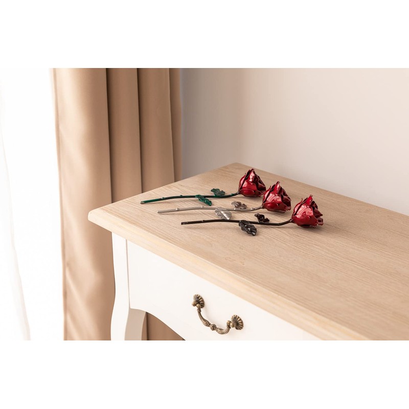 Wrought Iron Eternal Rose with Base - Hand Forged (Red/Silver)