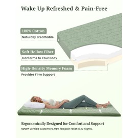 ZonLi Japanese Floor Mattress Futon Mattress King Size, Thicken Roll Up Tatami Mat w/ 100% Cotton Washable Cover, Portable & Foldable Floor Bed for Sleeping, Dormitory, Adult Kids, Green