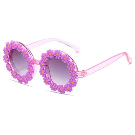 Round Flower Sunglasses for Girls Flower Shaped Cute Glasses UV 400 Protection Outdoor Beach Girl Boy, Purple, One Size