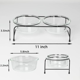 GDCZ Glass Raised Cat or Small Dog Bowls with Heighten Metal Stand and Non Slip Bottom for Pet Food and Water Dishes,18 Ounces Transparent