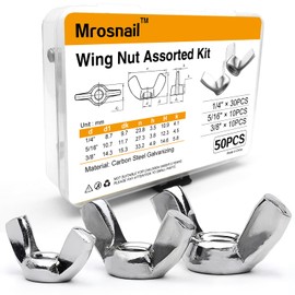 50 PCS Wing Nuts Assorted kit 1/4"-20 5/16"-18 3/8"-16 SAE Steel 3 Size Wing Nut Fasteners,Carbon Steel Zinc Plated Butterfly Wingnuts 1/4 Inch, 5/16 Inch,3/8 Inch,Hand Twist Secure Fasteners