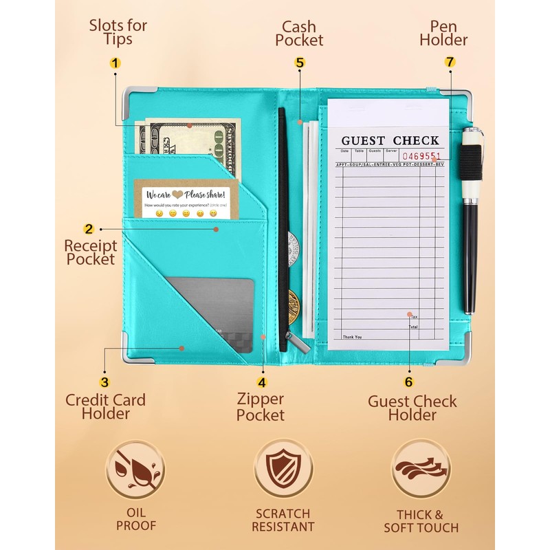 Slohif Server Book for Waitress Alphabet Serving Books with Zipper