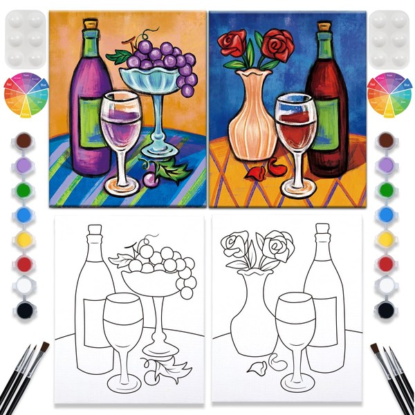 VALLSIP 2 Pack Paint and Sip Canvas Painting Kit Pre Drawn Canvas for Painting for adults Stretched Canvas Couples Games Date Night Afro Anniversary Gifts Couple Paint Party Favor(8x10)
