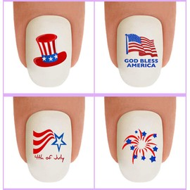Nail Art Decals WaterSlide Nail Transfers Stickers 48pc Holiday 4th of July - July 4th #703 Flag Uncle Sam Hat Fireworks Nail Art Decals - Salon Quality! DIY Nail Accessories