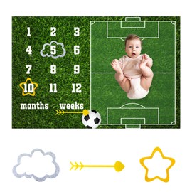 CSFOTO Soccer Theme Baby Monthly Milestone Blanket Football Sports Nursery Decor Photography Background Newborn Growth Record Prop 60"x40" with Frames