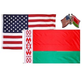 K's Novelties Set of 2 Flags with Matching Friendship Crossed Pin USA & Belarus Country 2x3 2'x3' Flag & Lapel Pin