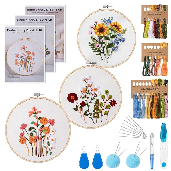 Kldgris Embroidery Kit for Beginners, Floral Pattern Plant Embroidery Kit