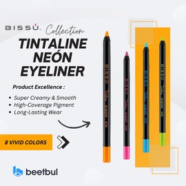 Bissú Tintaline Neon Eyeliner, Waterproof Creamy Formula, Long-Lasting & Smudge-Proof Neon Eye Pencil in 8 Vibrant Shades (01 Fiebre de Sabado)