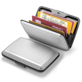 ÖGON -DESIGNS- Aluminium Card Case with Metal Closure, RFID Protection Against Fraud and Demagnetization, Compact Wallet, Model Smart Case Stockholm, Aluminium silver, Standard size, Modern
