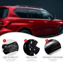 iwannachange Side Window Chrome Delete Vinyl Wrap Overlay fit for Infiniti QX80 2018 2019 2020 2021 2022 2023 2024 with Blackout Film Gloss Black Kits Accessories