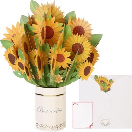 Sea Team Pop Up Card - 3D Bouquet Greeting Card for Birthdays, Anniversaries, Teachers, Thank You - Comes with Blank Envelope (Sunflower)