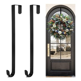 ZPLASK 2 Pcs Wreath Hanger for Front Door, Door Wreath Hanger, Christmas Wreath Hook, Black Wreath Hanger for Christmas Home Office Wall Wedding Wreath Display and Hang Clothes Scarves