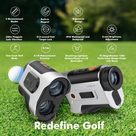 LAZYCAT Golf Rangefinder with Slope, 1200 Yards Laser Range Finder Golfing Dimmable, 7X Magnification, Flag Lock Vibration, Measure Speed, Rechargeable with Magnet