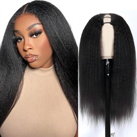 Ainmeys Kinky Straight U Part Wigs 200% Brazilian Yaki Straight Upgrade U Shape Human hair Wigs With Drawstring for Women No leave out wear and go Glueless Clip In Half Wigs (16IN)