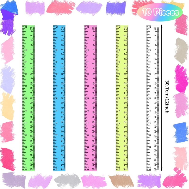 Pinenuts 10Pcs Plastic Ruler 30cm Ruler Multipack Straight Ruler Shatter