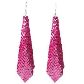 CHUNYANAN Metal Mesh Grid Sequins Gold Tassel Long Drop Dangle Earrings for Women Fashion Charm Tassel Earrings Jewelry Gift (Rose Red Earring)