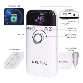 Obp Pulidor Portátil Drill Para Uñas Recargable 45000 Rpm V6