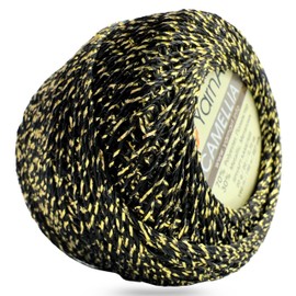 Yarnart Camellia Metallic Shimmer Fine Yarn - 70% Polyester, 30% Metallic, 192m, 20g, Crochet Thread, Lace, Embroidery, Jewelry Making, and Decorative Craft Yarn, 1.25mm Hook (Midnight Gold)