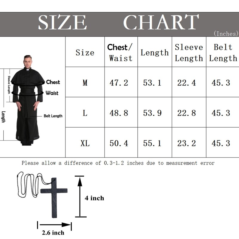 YTWS Priest Costume For Adult Men Halloweeen Exorcist Costume Wizard