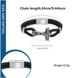VCCWYQK Viking Thor's Hammer Urn Bracelet for Ashes for Men Braided Leather Bracelet Cuff Bangle Memorial Urn Jewellery Funeral Keepsake Gift, Precious metal, No gemstone