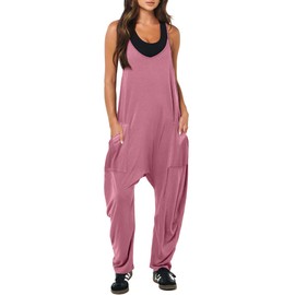 ANRABESS Women's Casual Loose Sleeveless Jumpsuits Spaghetti Strap Harem Long Pants Romper Overalls Summer Trendy Outfits Pink XX-Large